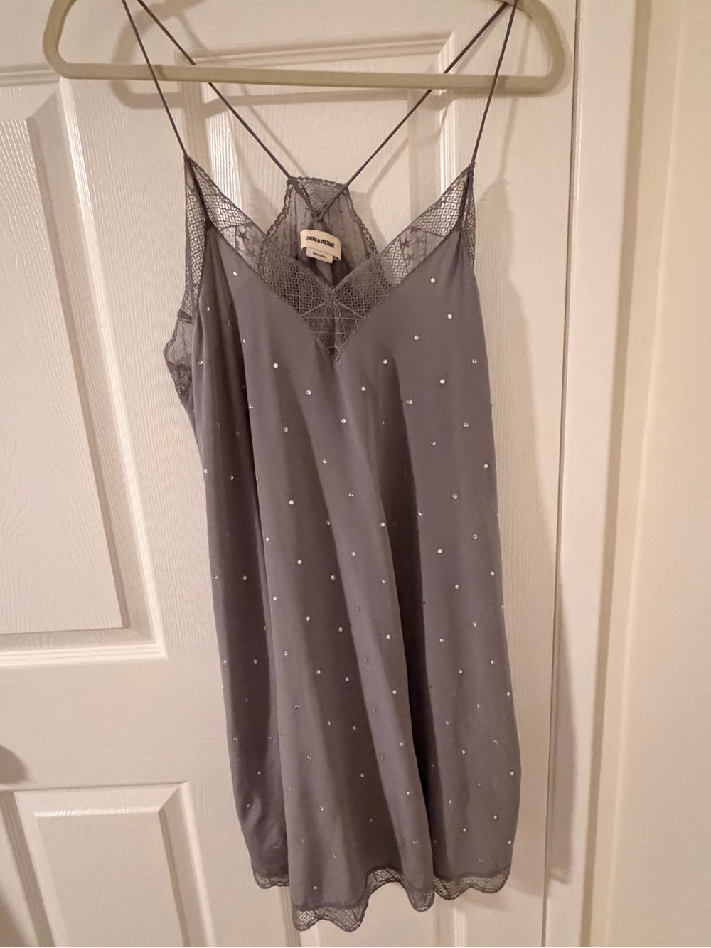 Zadig & Voltaire Grey Sheer Slip 100% Silk Midi Dress with Bead Detail - Picture 3 of 7